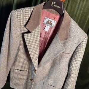 Vintage J.L. Colebrook Wool Blend Blazer Brown Houndstooth Tweed‎ S 38R